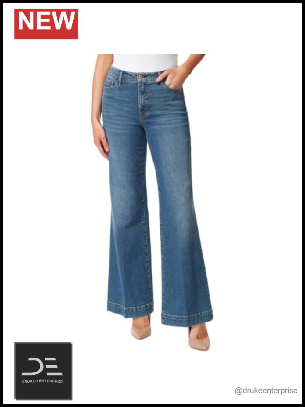 High Rise Trouser Wide Leg Jeans 33 Inseam Cotton Spandex Stretch